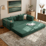 Alpen 77" Futon Sofa, Floor Foldable Sofa Couch Bed Queen with L-Shaped Armrests, Futon Bed with Mattress Included, Fold Out Comfy Lounge for Living Room Bedroom, Dark Green Alpen