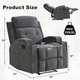 CAMMOV Manual Recliner Chair, Single Sofa Recliners with Overstuffed Back, Manual Fabric Recliner with 2 Cup Holders, Single Reclining Sofa Recliner for Living Room Theater Seating,Grey