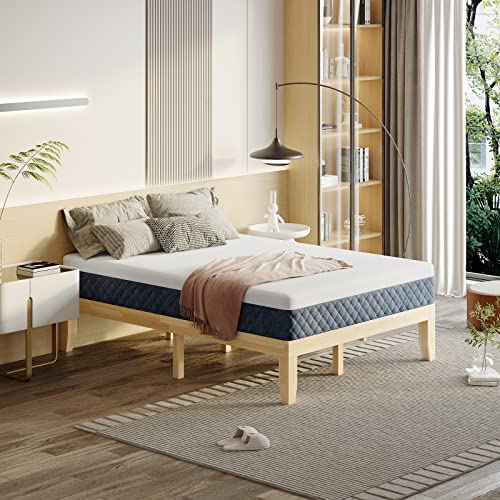 KOMFOTT 14-Inch Solid Wood Platform Bed Frame – Full Size, No Box Spring Needed, Durable Rubber Wood Design KOMFOTT
