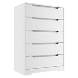 Cozy Castle 5 Drawer Dressers, Modern Chest of Drawers Large Organizer, Wood Accent Storage Cabinet for Living Room, Home Office, Entryway, White Cozy Castle