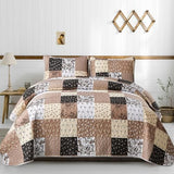 Mybedsoul Brown Quilt Set Twin Size, 2 Pieces Plaid Floral Bedspread Set Patchwork Reversible Bedding Set Microfiber Lightweight Bedspread Coverlet Set for All Season 68"x86" Mybedsoul