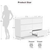 OTUTUMUS 6 Drawers Double Dresser, White Modern Chest of Drawer, Curved Edged Wood Dresser for Bedroom Living Room, Closet, Office, Hallway OTUTUMUS