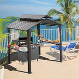 Domi 8x5FT Hardtop Grill Gazebo, Grill Canopy for Outdoor Grill w/Double Galvanized Steel Roof, 2 Side Shelves and Ceiling Hooks, Grill Tent BBQ Gazebo for Patio Garden Backyard, Grey domi outdoor living