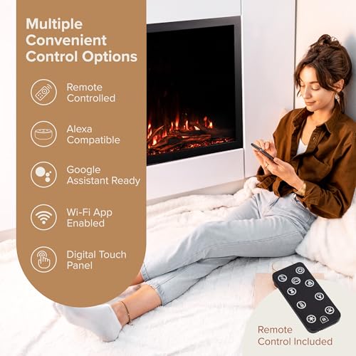 Modern Ember Highmark Traditional 44 Inch Built-in Smart Electric Fireplace Insert | Alexa/WiFi Enabled - Remote Included | Electric Firebox Heater with Multi-Color Flames | 1500W Modern Ember