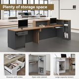 Nuipesn 94" Modern L-Shaped Reception Desk with Counter, Drawer, Keyboard Tray & Storage Shelves, Right Layout, Dark Walnut Nuipesn