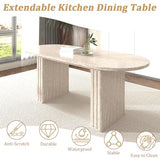 Pvillez Extendable Dining Table Set of 6, Oval Dining Room Table & 6 Gray Velvet Dining Chairs with Wood Leg, 62.99"-78.74" Kitchen Table and Chairs Set, Modern 7 Piece Dining Set Pvillez