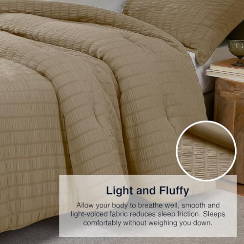 Quataly Brown Full Comforter Set - 3 Pieces Seersucker Lightweight Bedding Comforter Sets (1 Soft Fluffy Comforter & 2 Pillowcases) - All Seasons Cozy Modern Bed Sets Quataly