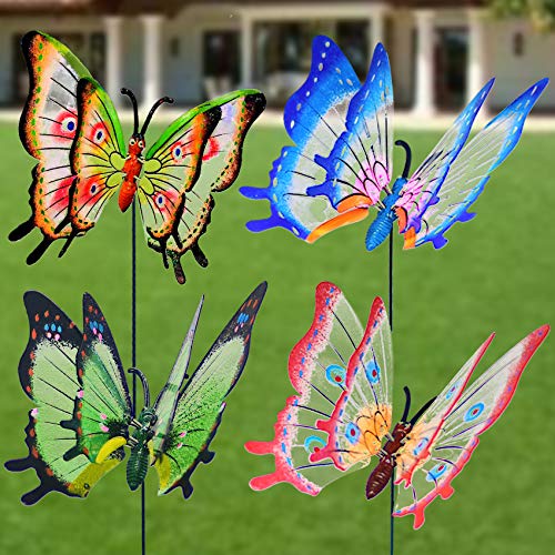 Giant Butterfly Garden Stakes Decorations Outdoor 3D Large Butterflies Lawn Decorative Yard Decor Patio Accessories Ornaments Gardening Art Christmas Whimsical Gifts (Pack of 4) FENELY