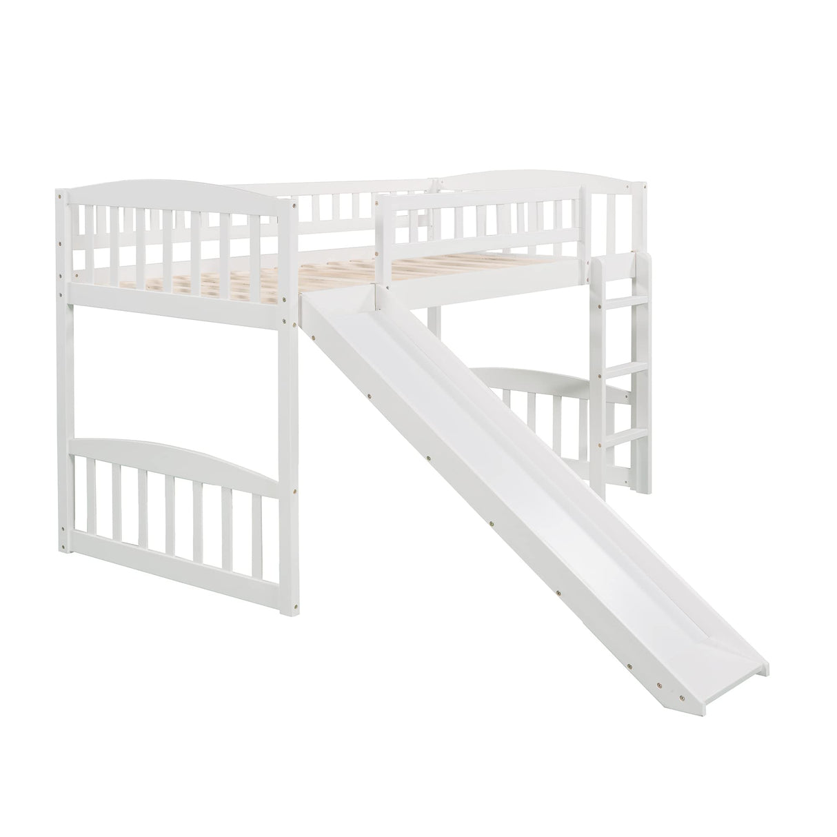 Bellemave Twin Loft Bed with Slide and Ladder, Low Loft Bed for Kids, Wood Loft Bed, for Boys Girls,White Bellemave