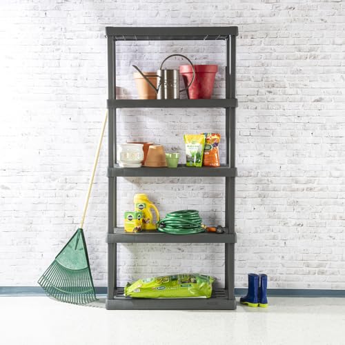 Sterilite 5 Shelf Gray Shelves Legs 1 Pack 01553V01 Unit, Flat, 1-Pack Sterilite