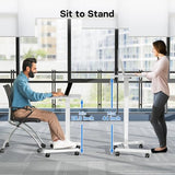 BONTEC Mobile Standing Desk Adjustable Height, Rolling Laptop Cart with Hook, Portable Workstation with Pneumatic Lift, Ergonomic Table with Wheels, Compact Home Office Desk, White 25.6" x 17.7" BONTEC