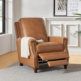 HULALA HOME Genuine Leather Manual Recliner Chair with Adjustable Backrest & Footrest, Mid Century Modern Push Back Recliner with Nailhead Trim & Wood Legs-for Living Room Home Theater, Camel