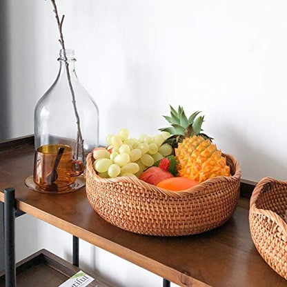 YANGQIHOME Rattan Bread Basket, Round Fruit Baskets, Wicker Storage Bowls, Natural Woven Serving Basket Bowls, Decorative Baskets for Kitchen Counter Organizing, Gift Basket, Set of 3