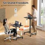 JOY worker Mobile Standing Desk, 23.6" x 20.5" Small Rolling Laptop Cart with 90° Tiltable Desktop, Portable Height Adjustable Sit-Stand Computer Desk on Wheels for Home Office, Black JOY worker