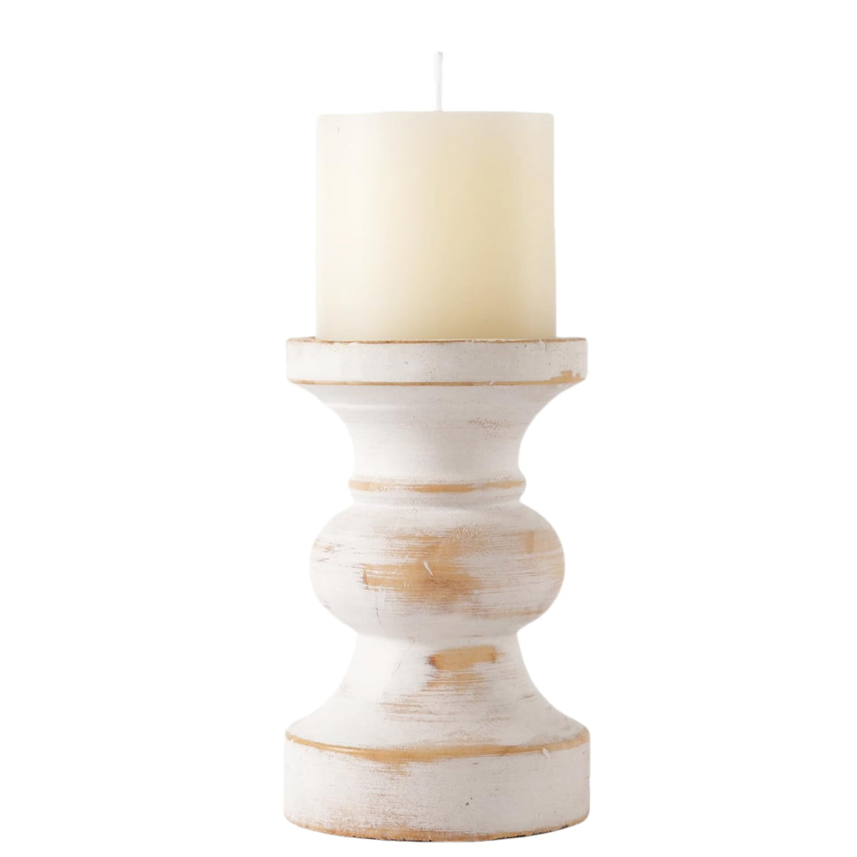 CedarLux Rustic Pillar Candle Holder, 6 Inch White Wooden Candlestick Holders, Farmhouse Candle Stands for Pillar Candle,Decorative Wood Candlestick Holders for Living Room, Table Centerpiece CEDARLUX