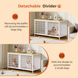 MAHANCRIS Dog Crate Furniture for 2 Dogs, 43.3" Dog Kennel with Removable Divider, Heavy Sturdy Dog Furniture Style Double Cage for Small Medium Dogs, Indoor Pet House End Table, Natural and White MAHANCRIS