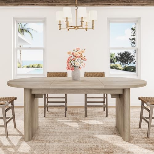 GarveeHome 70.8 Inch Oval Dining Table for 6-8 People, Long Large Kitchen Table with Thick Sturdy Wooden Base, Farmhouse Dining Room Table for Kitchen, Living Room, Office (Gray) GarveeHome