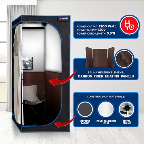 TopMaster Compact Infrared Home Easy Sit-in Design, Spa Size, Detox Therapy, Foldable Chair, Energy Efficient, Zippers for Reading, 1300W Power, Max 140°F Sauna, Black TopMaster