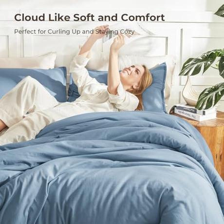 Litanika King Comforter Set Grayish Blue, 3 Pieces Lightweight Solid Bedding Comforter Set, All Season Fluffy Bed Set (104x90In Comforter & 2 Pillowcases) Litanika