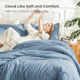 Litanika Comforters Queen Size Set Grayish Blue, 3 Pieces Lightweight Solid Bedding Comforter Set, All Season Fluffy Bed Set (90x90In Comforter & 2 Pillowcases) Litanika
