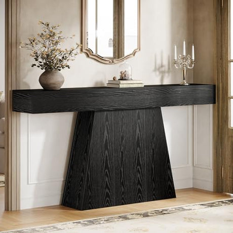 Tribesigns 63" Black Console Table, Farmhouse Entryway Table with Trapezoidal Base, Narrow Long Wood Sofa Table Behind Couch Table for Entrance, Hallway, Living Room, Black Tribesigns