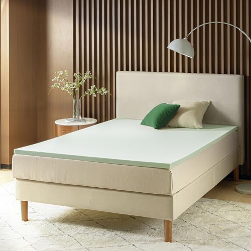 ZINUS 1.5 Inch Green Tea Memory Foam Mattress Topper, Dorm Bedding, Pressure-Relieving Layer, Ideal for Back Pain Relief, Compact WONDERBOX Packaging, CertiPUR-US Certified, Twin Zinus