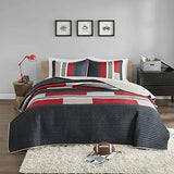 Comfort Spaces Quilt Set Trendy Casual Fun, Vibrant Color Design, Hypoallergenic All Season, Lightweight Coverlet Bedspread Cozy Kids Bedding & Sham Twin/Twin XL Pierre Black/Red Stripe 2 Piece Comfort Spaces