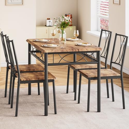 CABIHOME Dining Table Set for 4, Kitchen Table Set with 4 Chairs, Rectangular Dining Table Set for 4, Kitchen Table Set for Apartment, Small Space, Dining Room, Retro Brown CABIHOME