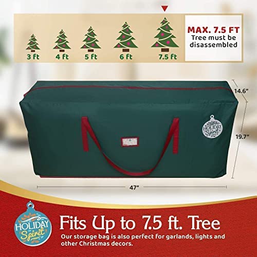 HOLIDAY SPIRIT Christmas Tree Storage Bag - Heavy-Duty Tree Bag with Durable Reinforced Handles & Zipper, Waterproof Storage Bag Protects from Moisture & Dust (Fits a 7.5FT Tree, Green)