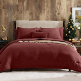 Geniospin Queen Comforter Set - 7 Pieces Comforter Queen Size, Solid Bedding Set for All Season, Dark Red Textured Bed in a Bag with Sheets Geniospin