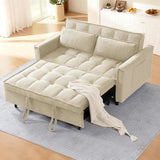 Anwick 3 in 1 Convertible Sofa Bed, Pull Out Couch Bed with Reclining Backrest and 2 Pillows, 54" Full Size Loveseat Sleeper Sofa Futon Couches Bed for Small Spaces, Living Room (Corduroy, Beige) Anwick