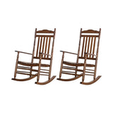 BplusZ Outdoor Patio Rocking Chairs Set of 2 Porch Wooden Comfy Rockers for Adult Furniture Indoor Outside Camping Balcony Garden Backyard Lawn and Bistro, Brown BplusZ