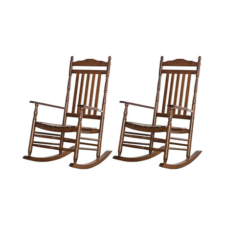 BplusZ Outdoor Patio Rocking Chairs Set of 2 Porch Wooden Comfy Rockers for Adult Furniture Indoor Outside Camping Balcony Garden Backyard Lawn and Bistro, Brown BplusZ
