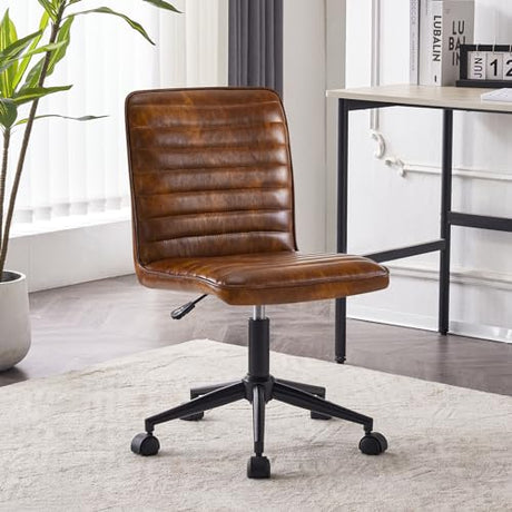 Furnimart Armless Office Desk Chair Task Chair Faux Leather Upholstered Task Chair Teen Desk Chair Mid-Back 360° Swivel Adjustable Small Chair (Leather-DustYellow) Furnimart