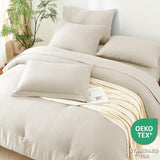 CozyLux Queen Comforter Set Beige - 7 Pieces Striped Seersucker Bed in a Bag, Soft Lightweight Boho Bedding Set with All Season Comforters Queen Size, Sheets, Pillowcases & Shams CozyLux