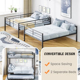 PVWIIK Queen Over Queen Metal Bunk Bed with Trundle for Kids,Heavy Duty Bunk Bed w/Ladder & Full Length Guardrail No Box Spring Needed,for Dorm,Bedroom,Guest Room, Black PVWIIK