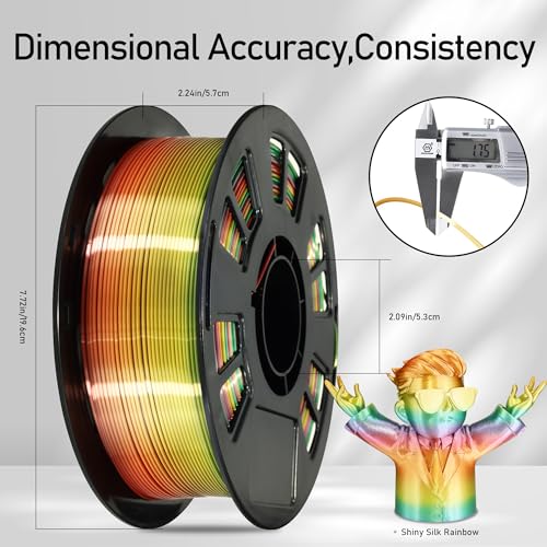 DO3D Silk Multicolored Rainbow PLA 3D Printer Filament, 1.75mm PLA Fast Color Change 3D Printing Material, 1kg Spool (2.2lbs),for FDM 3D Printers DO3D