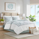 Harbor House Cotton Comforter Set - Coastal Oceanic Sealife Design, All Season Down Alternative Bedding with Matching Shams, Bedskirt, Maya Bay, Seafoam Blue King(108"x96") 4 Piece Harbor House