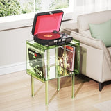 solaround Acrylic Record Player Stand, with Vinyl Storage, Clear Acrylic Side Table, (Green) solaround