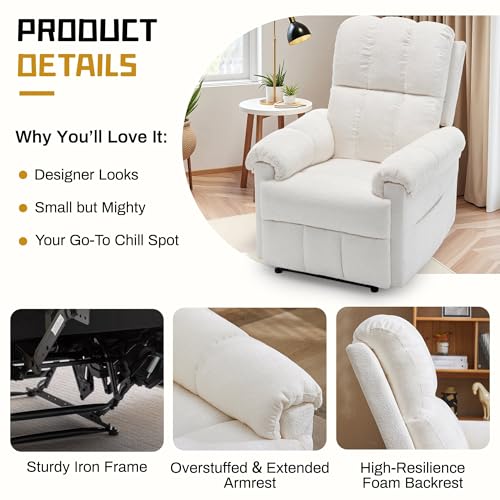 Korser Recliner Chair, Living Room Recliner Chairs for Adults, Small Recliners for Small Spaces, Upholstered Manual Recliner with Side Pockets, Modern Nursery Chair for Living Room, Chenille, Beige