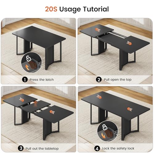 Itaar 5-Piece Dining Table Set for 4-6 People, 63" Extendable Kitchen Table and 4 Cushion Chairs, Dining Room Table with MDF Board & Metal Frame for Small Space, Easy Clean, Black Itaar