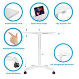 AVLT 44-inch Ambidextrous Pneumatic Laptop Standing Desk Cart (3 ft 8 in), Mobile Rolling Desk with Adjustable Height, Folding Computer & Projector Cart, White Cart with Brakes AVLT
