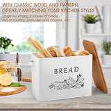TeamFar Bread Box with Wooden Lid, 13.1” x 7.2” x 9.7” Metal Bread Container Storage Holder for Family Farmhouse Kitchen Countertop, Powder-Coated & Healthy, Large Capacity & Classic Pattern (White) TeamFar