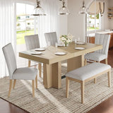 Merax Farmhouse Wooden Dining Set of 6, 78.1 Inch Extendable Kitchen Dining Table, Upholstered 4 Chairs with Backrest, Bench with Cushion, Easy Assemble, Natural Merax