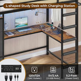 DICTAC Twin Loft Bed with L-Shaped Desk and 7 Storage Drawers,Metal Twin Size Loft Bed for Kids with LED Lights and Charging Station,13.11" H Safety Guardrail and Ladder,No Box Spring Needed, Black DICTAC