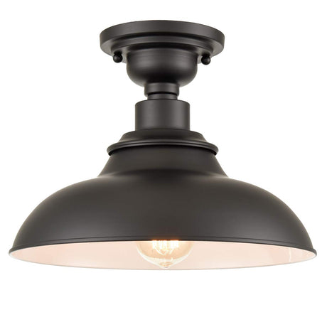 SAMTEEN 12-Inch Farmhouse Semi Flush Mount Ceiling Light Black 1-Light Industrial Barn Ceiling Light Matte Black Hallway Light Fixtures Ceiling for Bedroom Kitchen Foyer Loft SAMTEEN