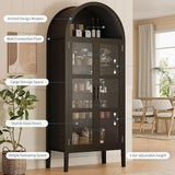 IDEALHOUSE 70" Arched Pantry Cabinet with LED Lights & Glass Doors, Modern MDF Freestanding Kitchen Storage Cabinet with Open Shelf, Cupboard for Dining Room, Living Room IDEALHOUSE
