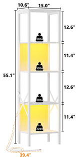 Furologee Bookshelf with LED Lights, 5 Tier Display Shelf with Back, Tall Narrow Bookcase, Modern Corner Standing Shelves, Metal and Wooden Storage Rack for Bedroom, Living Room, Office, White Furologee