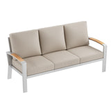 K Knowbody Aluminum Patio Furniture, Light Metal Outdoor 3-Seat Sofa, Curved Armrests, Olefin Cushions, Cast Sectional Sofa Chairs for Balcony, Porch, Backyard, Beige/Silver K Knowbody