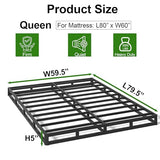 Oykomuc Box Spring Queen Size Bed Base, 5 Inch Low Profile, 3000 LBS Heavy Duty Metal Mattress Foundation with Fabric Cover, Easy Assembly, Quiet Noise Free, Non Slip Oykomuc